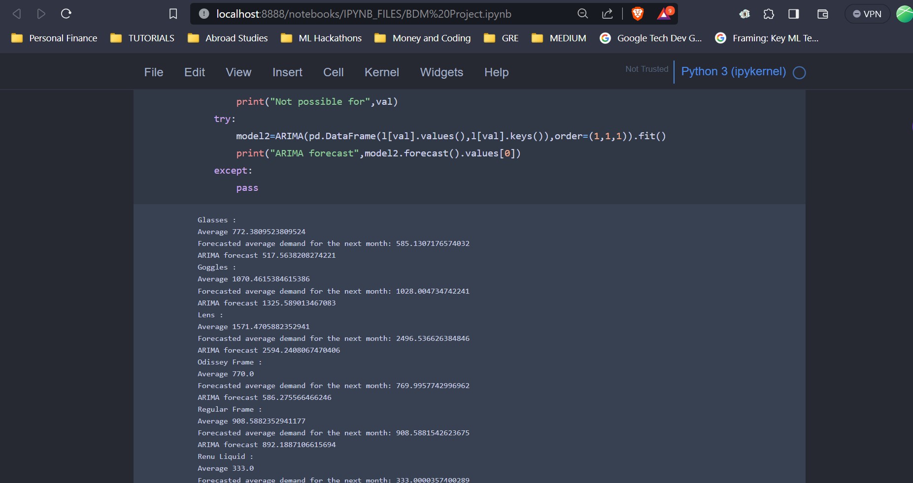 screenshot of Jupyter Notebook of Optical Analysis Project