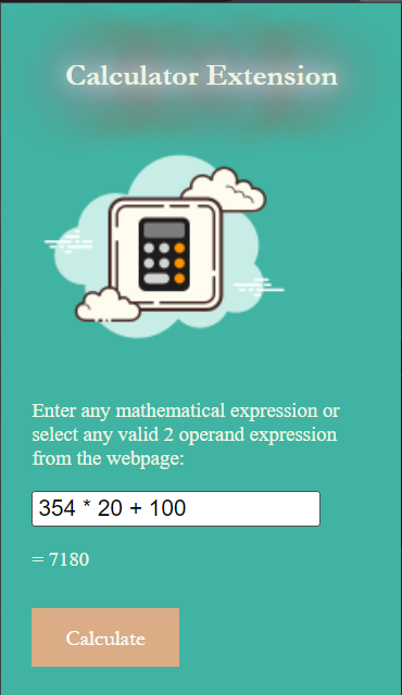 screenshot of design of calculator browser extension