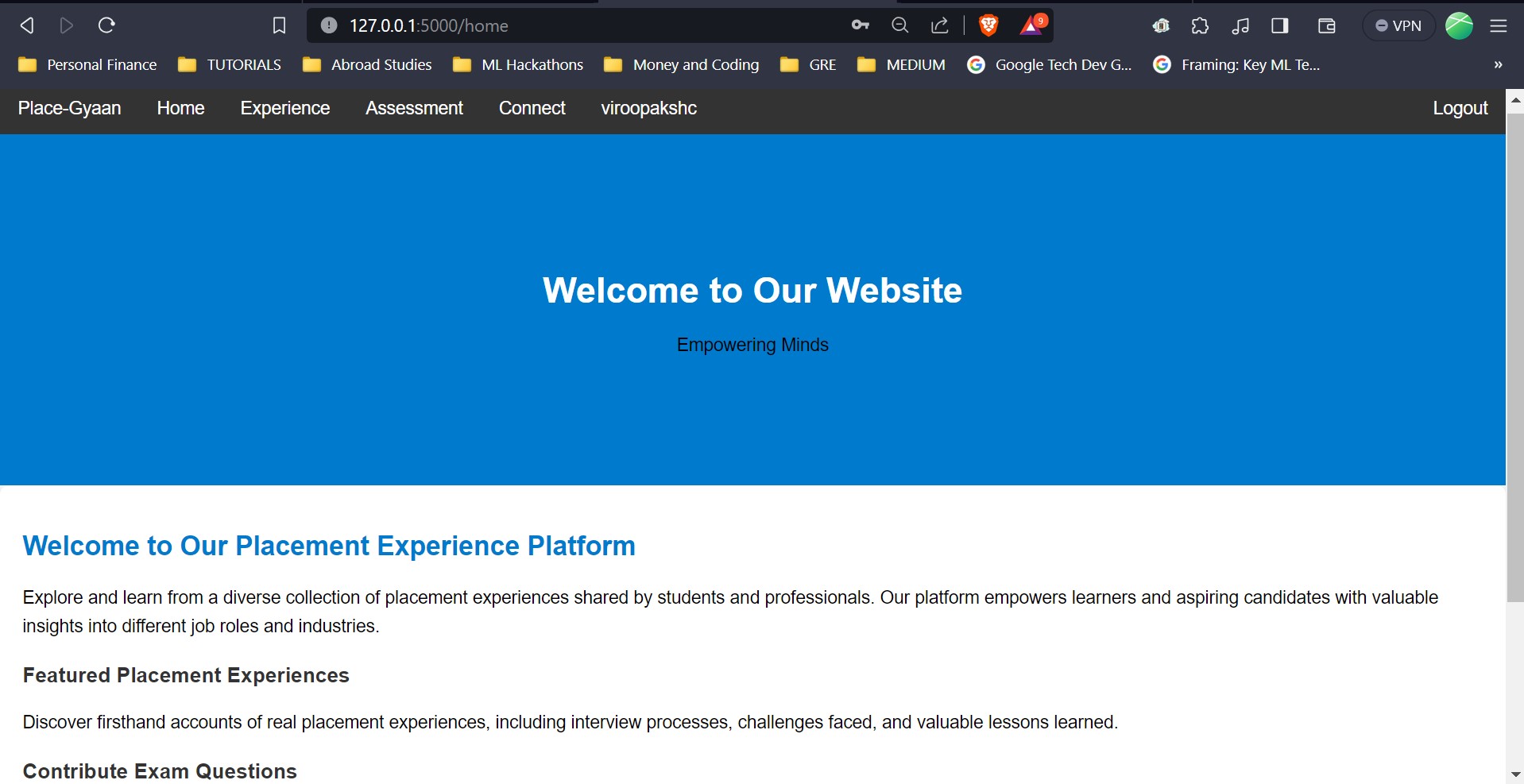 screenshot of Placement-Gyaan Portal